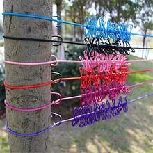 (6 Color Options) Portable Travel Clothesline With 12 Clips - Windproof, Retractable And Elastic Laundry Drying Rope