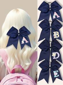 1pc Letter Print Big Bow Hair Scrunchie, 26 Letters A-Z Embroidered Polyester Girly Hair Accessory, Student Initial Letter Hair Tie - Multicolor - View 2