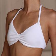 Popular Camisole Bra, Women's Backless Spaghetti Strap Sports Bra, Light Support, Cropped Workout Top, Seamless Pleated Yoga Bra Pad - White - View 9