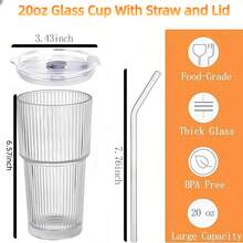 Two 20oz Glass Beverage Cups, Glass Cups With Straws And LIDS, Covered Iced Coffee Cups, Beverage Glass Cups, Office, Home And Striped Glass Cups, Glass Coffee Cups, Iced Coffee Cups, Beverage Cups - 2 bộ - Xem 10