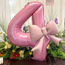 2pcs 32-Inch Pink Number 0-9 Bow Combination Balloon Set, Suitable For Birthday, New Year, Anniversary And Holiday Party Backdrop Decoration, Birthday Number Balloons - Pink - View 12
