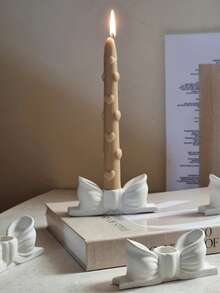 1PC Bow Candlestick Silicone Mold DIY Creative Bow Aromatherapy Candle Holder Plaster Mould Home Decoration Gift Ornaments Epoxy Resin Mold Handicraft Making Casting Molds - White - View 4