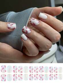 24 Peças de Unhas Postiças Curtas Vermelhas e Brancas Listradas em Formato de Bengala, Unhas Falsas Adequadas para Uso Diário, Suprimentos de Unhas Postiças