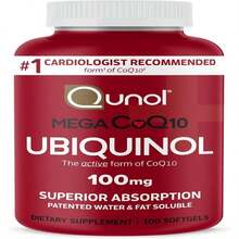 Qunol Mega Ubiquinol 100mg CoQ10, Superior Absorption, Patented Water And Fat Soluble Natural Supplement Form Of Coenzyme Q10, Antioxidant For Heart Health, 100 Count Softgels - Flavor NameC - 查看 1