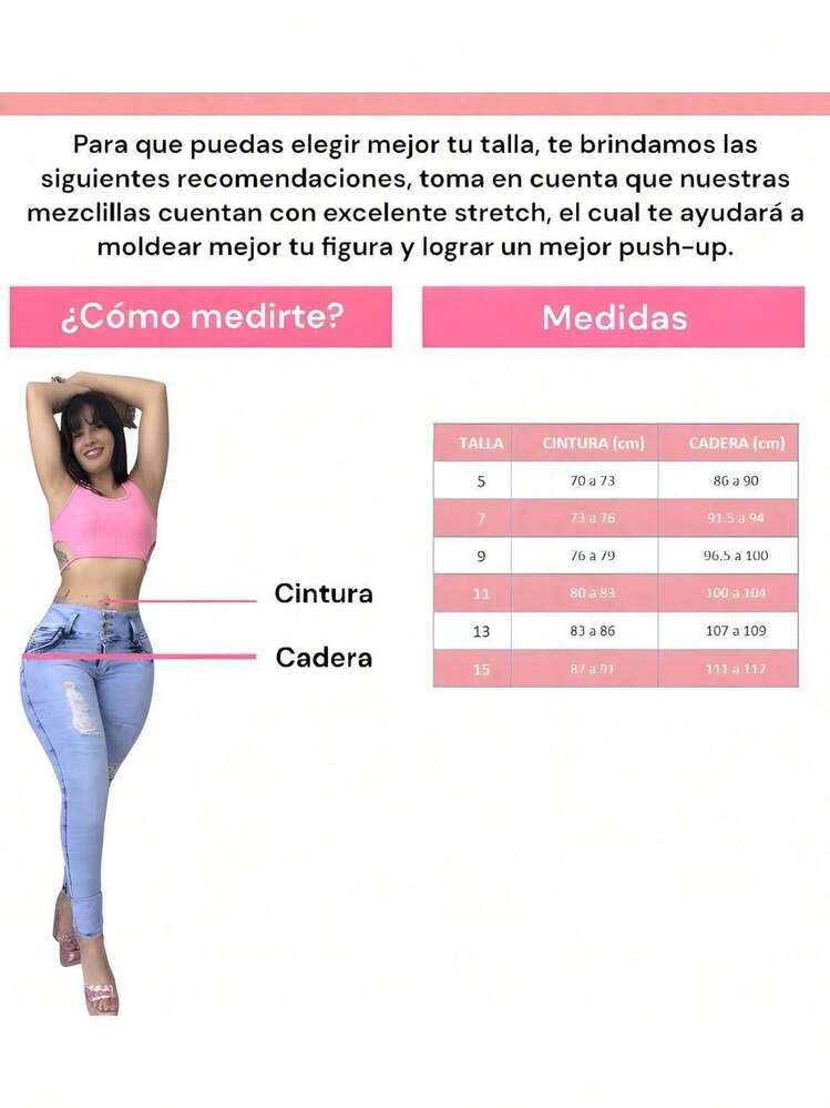 Jeans Tiro Alto Mujer Levanta Pompa Mezclilla - Azul - Añade 7
