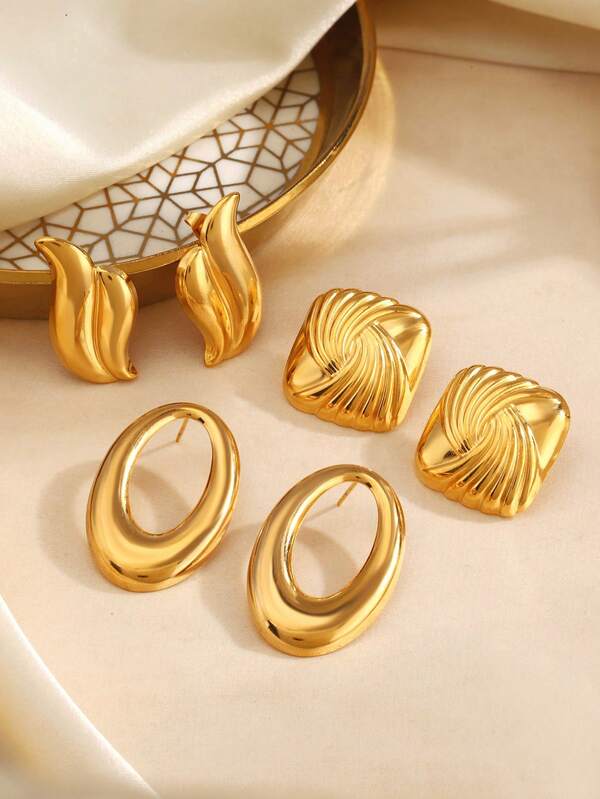 1 Paar 18K vergoldete Edelstahl geometrische ovale & quadratische Ohrringe, geeignet für den täglichen Gebrauch von Frauen