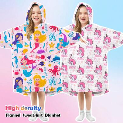 1pc High Permeability Printed Thickened Flannel Single Layer Hooded Sweatshirt, Video Game Controller & Space Pattern Wearable Blanket, Warm And Windproof Fleece Robe For Boys, Autumn/Winter