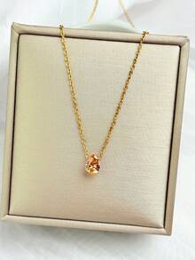 1pc Customized Birthday Birthstone Necklace, Cubic Zirconia Teardrop & Heart/Square Gemstone Personalized Birthday Gift, Gift For Mom, Gift For Best Friend