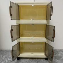 4-Tier Storage Boxes With 4 Lids, Plastic Storage Box With Lid, 35L X 4 Stackable Storage Boxes With Wheels, Foldable Box, Bathroom, Organizer For Bedroom, Study, Office - 杏色 - 查看 7