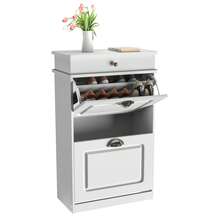 2-Tier Shoe Cabinet With 1 Drawer, Shoe Storage Cabinet, Shoe Chest, 53 * 22 * 85 Cm - 白色 - 查看 8