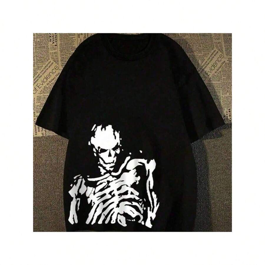 Skeleton T-Shirt Streetwear Street Fashion Unisex Men Women 100% Cotton Top Premium Streetwear New Release Immediate Shipping Various Colors!! Plus Size - màu đen - Xem 1