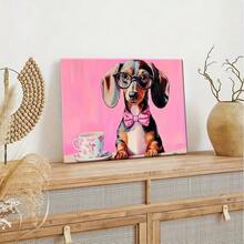 Arte de Pared Vintage Art Deco con Dachshund - Perro Caprichoso con Gafas y Corbata en Fondo Rosa, Decoración para Sala, Dormitorio u Oficina - Lienzo Enmarcado Premium, Impresión de Alta Calidad, Diseño Clásico, Ideal para Amantes de Mascotas - Negro - Ver 3