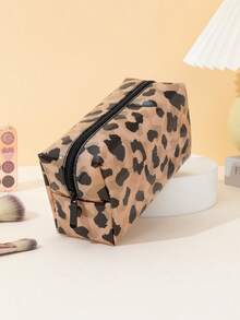 1piece Cute PVC Makeup Bag Leopard Pattern Square Waterproof Clear Cosmetic Bag Fashionable Clutch Pouch Wallet Small Items Storage Bag For Key, Earphone, Coin, Lipstick, Lip Oil, Card, Girls'Accessories College Vacation Cruise Summer Holiday Essentials Organizer Bag With Zipper Women's Makeup Storage Bag Travel Essentials Makeup Organizer Travel Bag For Women