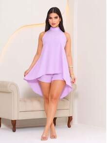 Women's Loose Halter Jumpsuit Set In Fresh Duna Fabric - Lilac - View 6