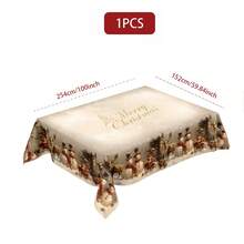 Conjunto de toalha de mesa e capa para cadeira com estampa digital decorativa de rena e boneco de neve, slogan de Natal, 1/4/5/6/35 peças - Toalha de mesa lavável e à prova de poeira para móveis internos, adequada para decoração de sala de jantar interna, reuniões familiares, presentes e festas de fim de ano