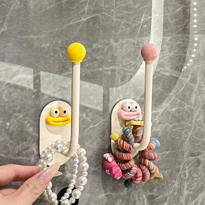 2个装多功能粘钩发圈收纳架头带收纳创意发饰夹腰带挂钩实用衣架卧室浴室厨房壁挂式收纳架颜色随机