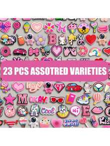 16-23-33-53-61 PCS Flat Pink Mixed Package Series, Whale, Dessert, Unicorn, Cat, Butterfly, Starfish, Stationery, Detachable Washing, Pointe Fashion Accessories, Light Up Every Step Of Style, Inlaid In The Shoes Of The Craft Pearl Shining Bright, Cute Summer Daily Wear - Multicolor - View 10