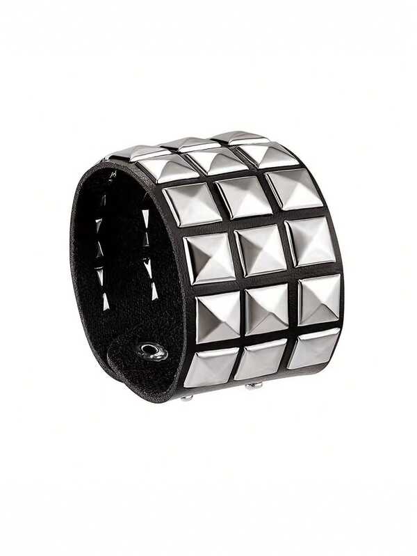 1 pieza de pulsera de PU gótico punk neutro con múltiples capas de tachuelas y remaches de rock, adecuada para mujeres, hombres, amigos, joyería de manos