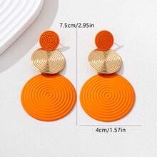 一对简约几何圆形金属三层蚊香耳环，独特设计，时尚耳环 - 橘色 - 查看 3