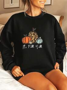 Women's 4 Pumpkin2.0 Printed Sweatshirt - Cozy Fall/Winter Pullover, Long Sleeves, Crew Neck, Casual, Perfect For Halloween Party Outfits, Everyday Fall Fashion And Fall/Winter Outfits, Playful Design, Soft Fabric, Comfortable Material, Fashion Apparel