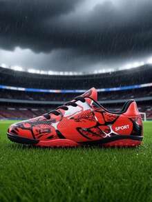 Asymmetrical Camouflage Pattern Teenage Sports Football Shoes, Campus Football Training Shoes, Anti-Slip Wear-Resistant, Comfortable Fit, Random Color Delivery