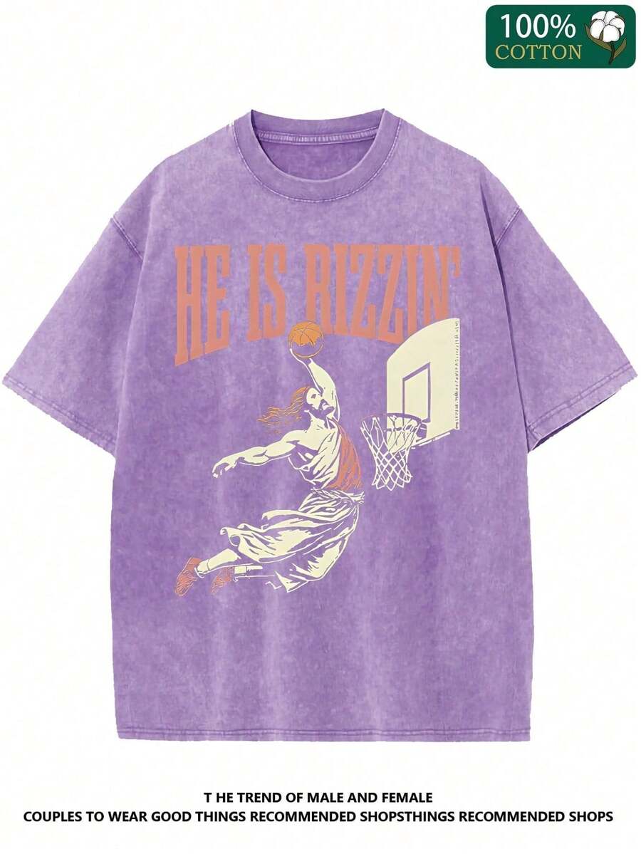 Vintage-Inspired Cotton Rizzin' T-Shirt - Loose Fit, Machine Washable, Casual Hip-Hop Style - Summer Essential For Men & Women