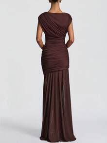 Brown Round Neck Mesh Patchwork Sleeveless Sexy Party Club Chic Wedding Dress Women Christmas Dresses