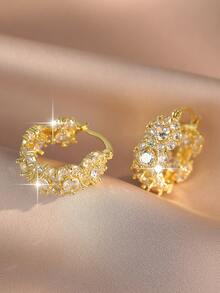 一对华丽闪亮的白色立方氧化锆镶嵌优雅圆形耳环，奢华派对婚礼首饰，女士适用。情人节配饰 - A - 查看 14