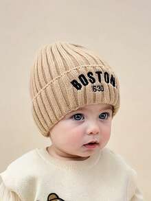1pc Children's BOSTON 1630 Embroidered Knit Beanie Hat, Cute & Adorable Warm Earflap Woolen Cap, Unisex Toddler Casual Wear, Autumn/Winter - 1PC - View 7