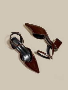 Giày cao gót mũi nhọn màu nâu cà phê cho nữ, giày cao gót mũi nhọn thanh lịch, giày cao gót quai ngang mắt cá chân thời trang - Cà phê nâu - Xem 5