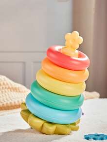 1set Random Color Baby Ring Toys, Baby Bell Soothing Emotional Sound Toys, Tumblers, Baby Rainbow Colored Tower Shaped Ring Toys, Early Childhood Education Puzzle Toys, Baby Enlightenment Toys, Birthday Gifts, Party Gifts