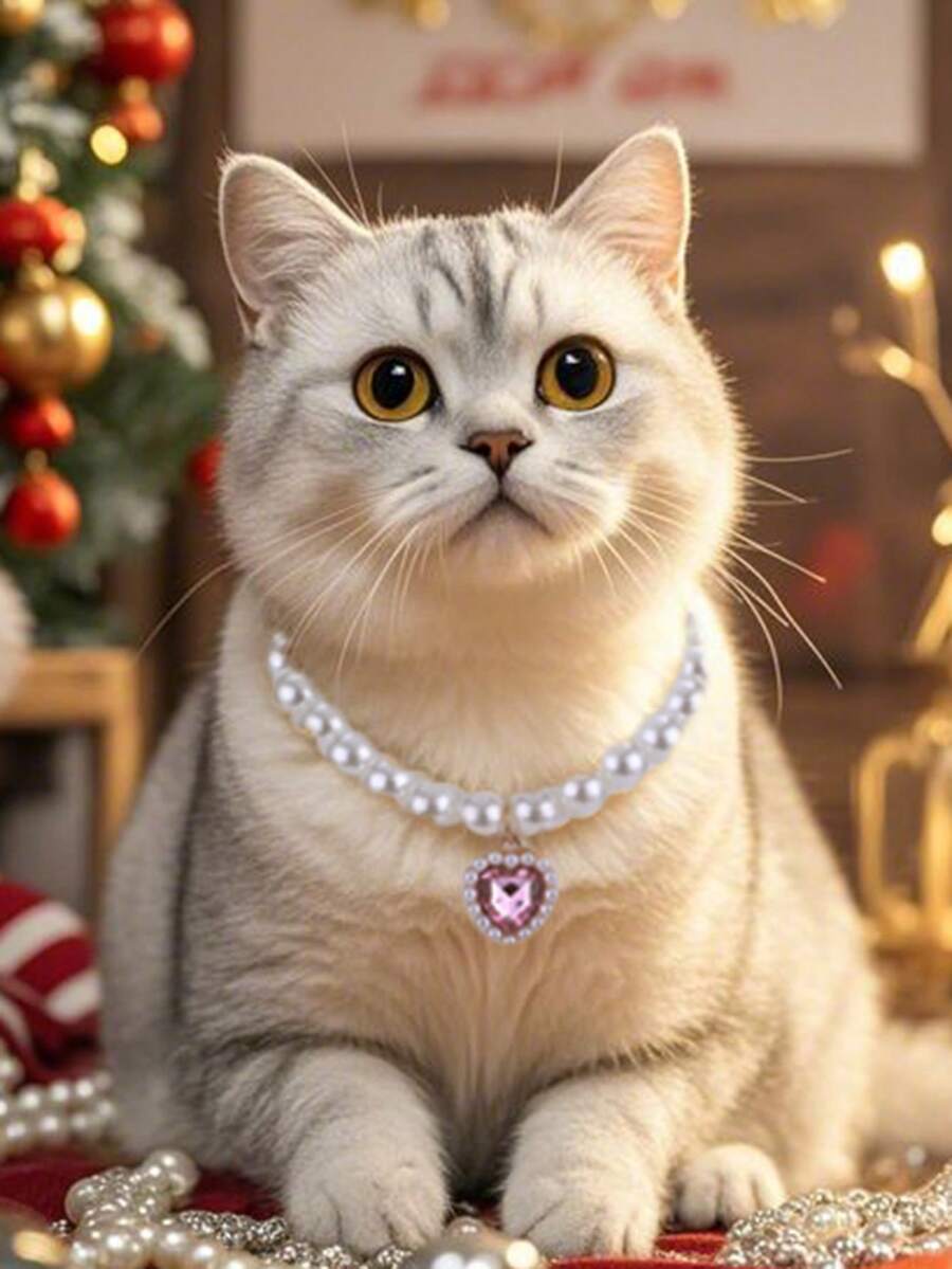 1pc Cute Princess Style Cat/Dog Pet Necklace With Heart Pendant, Beaded Pet Necklace