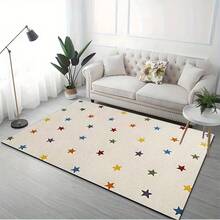 1pc Lightweight Soft Faux Cashmere Rectangle Mat, Colorful Polka Dot Pattern Faux Cashmere Rug, Lightweight Soft Comfortable, Suitable For Bedroom, Living Room And Nursery - Decorative Beige Floor Mat, Colorful Polka Dot Pattern, Thin And Easy To Clean, Living Room Carpet - Multicolor - View 3