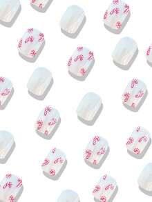 24 Peças de Unhas Postiças Curtas Vermelhas e Brancas Listradas em Formato de Bengala, Unhas Falsas Adequadas para Uso Diário, Suprimentos de Unhas Postiças