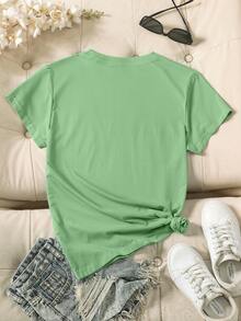 Camiseta para Mujer Playeras con Letra Manuscrita Straits Estilo Casual.Top versátil de moda diaria para mujer - verde menta - Ver 4