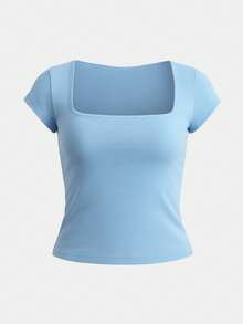 Kit 3 Women's Short Sleeve Suplex Blouse Cold Mesh Basic Blouse - Aqua Green, Nude and Baby Blue - View 2