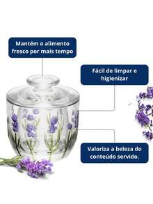 Manteigueira Francesa Flores Lavanda em Cristal 9,4x9,8cm - Transparente - Visão 7