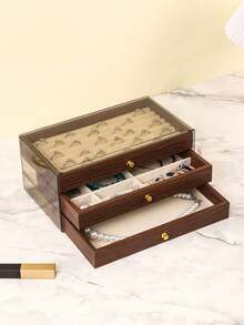3-Tier Luxury Black Walnut Wood Jewelry Box, Drawer Style Jewelry Storage Case With Transparent Acrylic Display, Classic Design - Multicolor - View 10