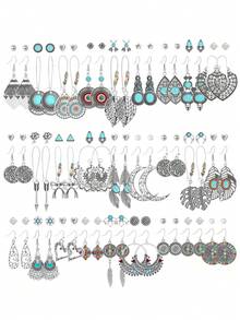 TopHanqi Bộ 54/24/6 khuyên tai tông bạc Bohemian cổ điển dành cho nữ, khuyên tai dạng đinh tán rỗng hình học bằng hợp kim kẽm, đa năng để đeo hàng ngày, dự tiệc, đi làm, mọi mùa - Màu Bạc Cổ - Xem 12