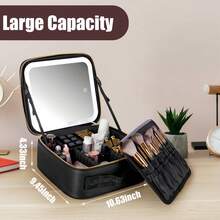Makeup Bag With Mirror And Light Travel Makeup Train Case Cosmetic Organizer Portable Artist Storage Bag With Adjustable Dividers Makeup Brushes Storage Organizer - 粉色 - 查看 4