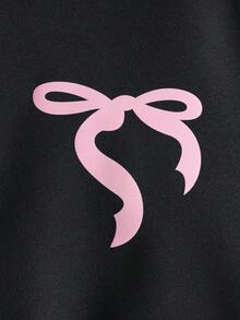 2pcs Girls Sweatshirt & Skirt Set, Fleece Crew Neck Pullover With Ribbon Bow + Skirt, Spring/Autumn