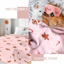 1 件法兰绒毯子，带有圣诞元素设计，包括圣诞老人、雪人、姜饼人和麋鹿图案，超柔软、温暖舒适的沙发床毯，可用作空调毯和冷却毯，是送给家人和朋友的理想圣诞礼物，带有有趣图案的创意家居装饰