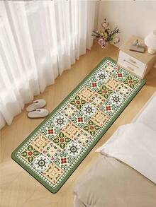 1pc Diatomite Kitchen Mat, High-End Black & White Color Block Retro Floral Pattern Patchwork Design, Luxurious Minimalist Style, Cushioned Anti-Fatigue Kitchen Carpet, Absorbent Quick-Dry Non-Slip Rug For Kitchen, Bathroom, Entryway, Laundry Room, Living Room, Can Be Trimmed To Any Size