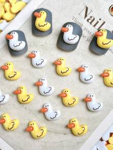 20 Pieces (Random Colors) Cartoon Nail Art Diamond Ornaments 3D Little Duck Resin Animal Cute And Adorable DIY Nail Accessories