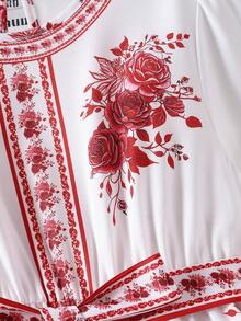 Tween Girls' Rose Embroidered Casual Dress, Autumn