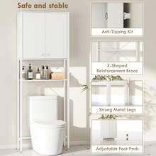 Tủ phòng tắm HOMCOM phía trên bồn cầu có tủ và kệ mở, tủ máy giặt tiết kiệm không gian có chân kim loại, dành cho phòng tắm và phòng giặt, 64x20x180 cm, màu trắng - trắng - Xem 5