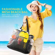 Oversized Mesh Beach Tote - Durable PVC, Folds For Portability, Perfect For Pool, Boat, Toys, And Vacation Essentials - Black - Black - View 2