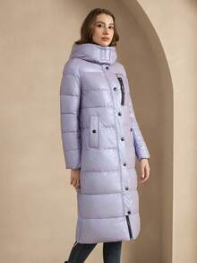 ZIAI Áo khoác có mũ trùm đầu có chi tiết vá - Màu Lilac Tím - Xem 8