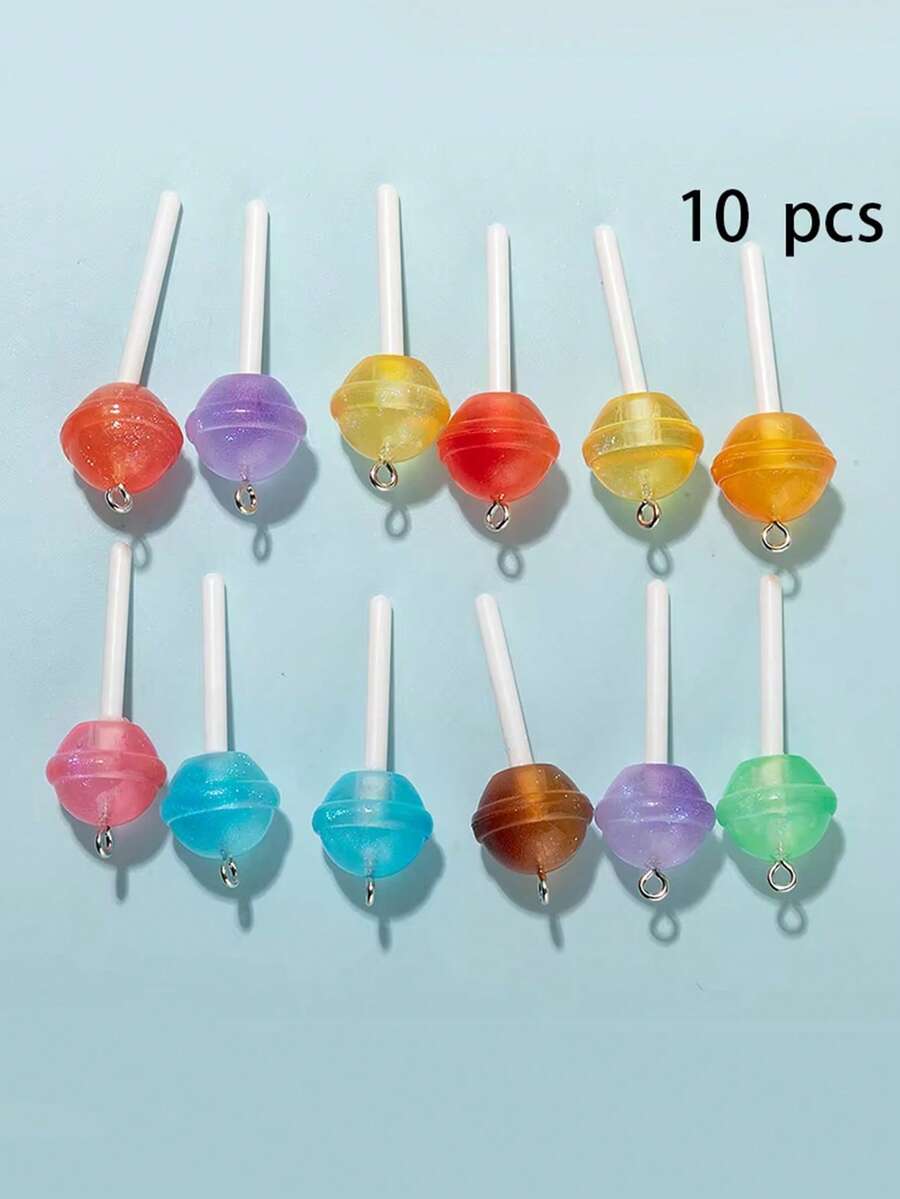 10Pcs Colorful Sugar Candy Lollipop Resin Charms Kawaii 3D Pendant Charms For Jewelry Making Suppplies Keychain Diy Crafts - Multicolor - View 1