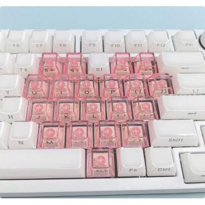 21 durchscheinende Herz-Tastenkappen, süße Persönlichkeit, geeignet für seitlich gravierte Tastenkappen mit magnetischer Achse auf der Tastatur